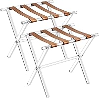 Vista 10 de Sumerflos Portaequipajes de acrílico para habitación de invitados, soporte plegable para maleta con correas de cuero para dormitorio, sala de estar