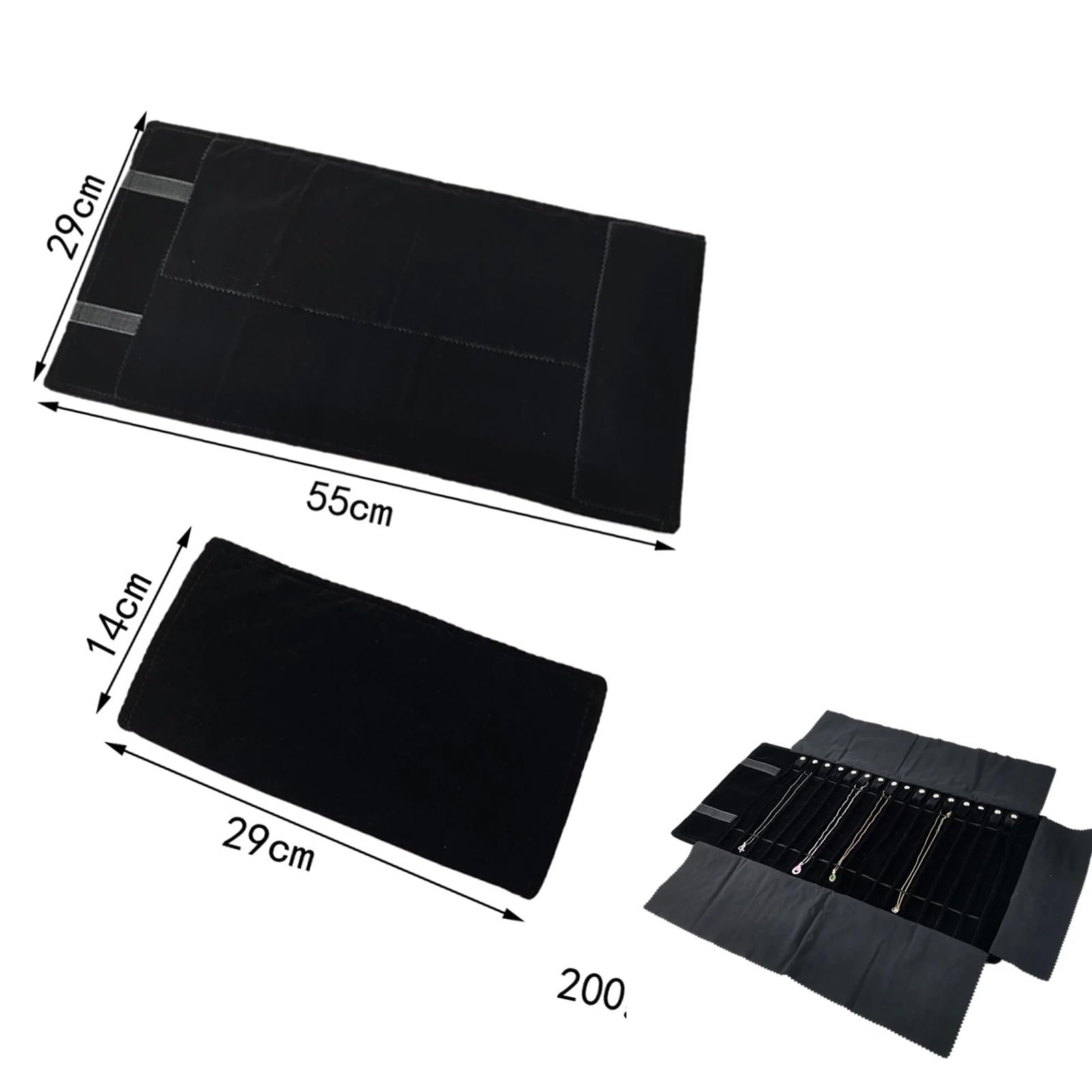 Schmuckrolle Tragbare Schmuckrolle, entwirrt, sichere Halskette, Reise-Aufbewahrungstasche, Displayhalter, 16 Ketten, PU-Leder, Samt, Schwarz und Grau(All black velvet)