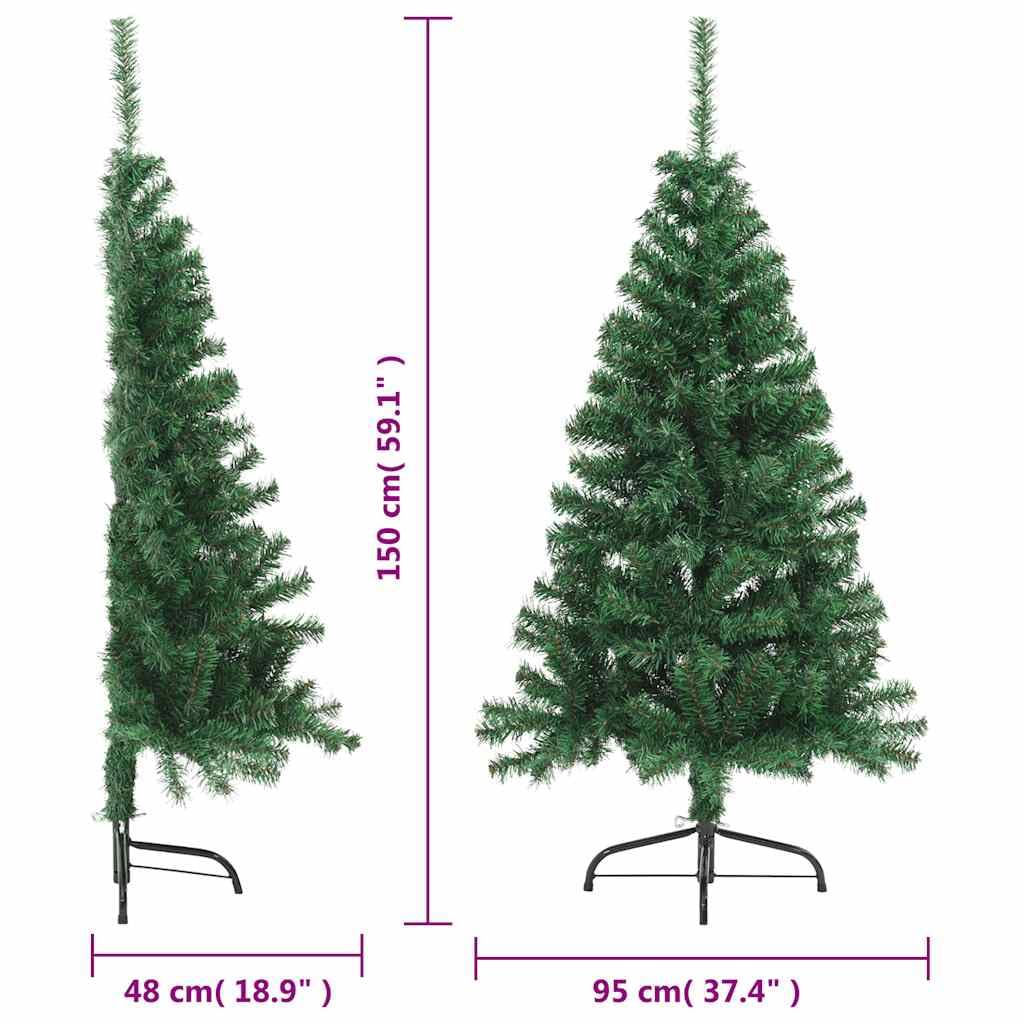 Medio Árbol De Navidad Artificial Verde 150 Cm con Soporte De Acero, Semicírculo para Colocar contra La Pared, 340 Puntas De PVC, Montaje Fácil, Reutilizable, Decoración Navidad