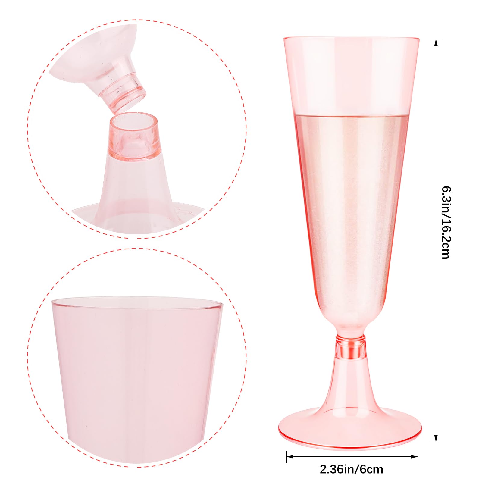 Zestaw 50 kieliszków do szampana z plastiku w kolorze różowym, 150ml plastikowe kieliszki do szampana, wielokrotnego użytku, kieliszki do koktajli na przyjęcia, wesela, urodziny