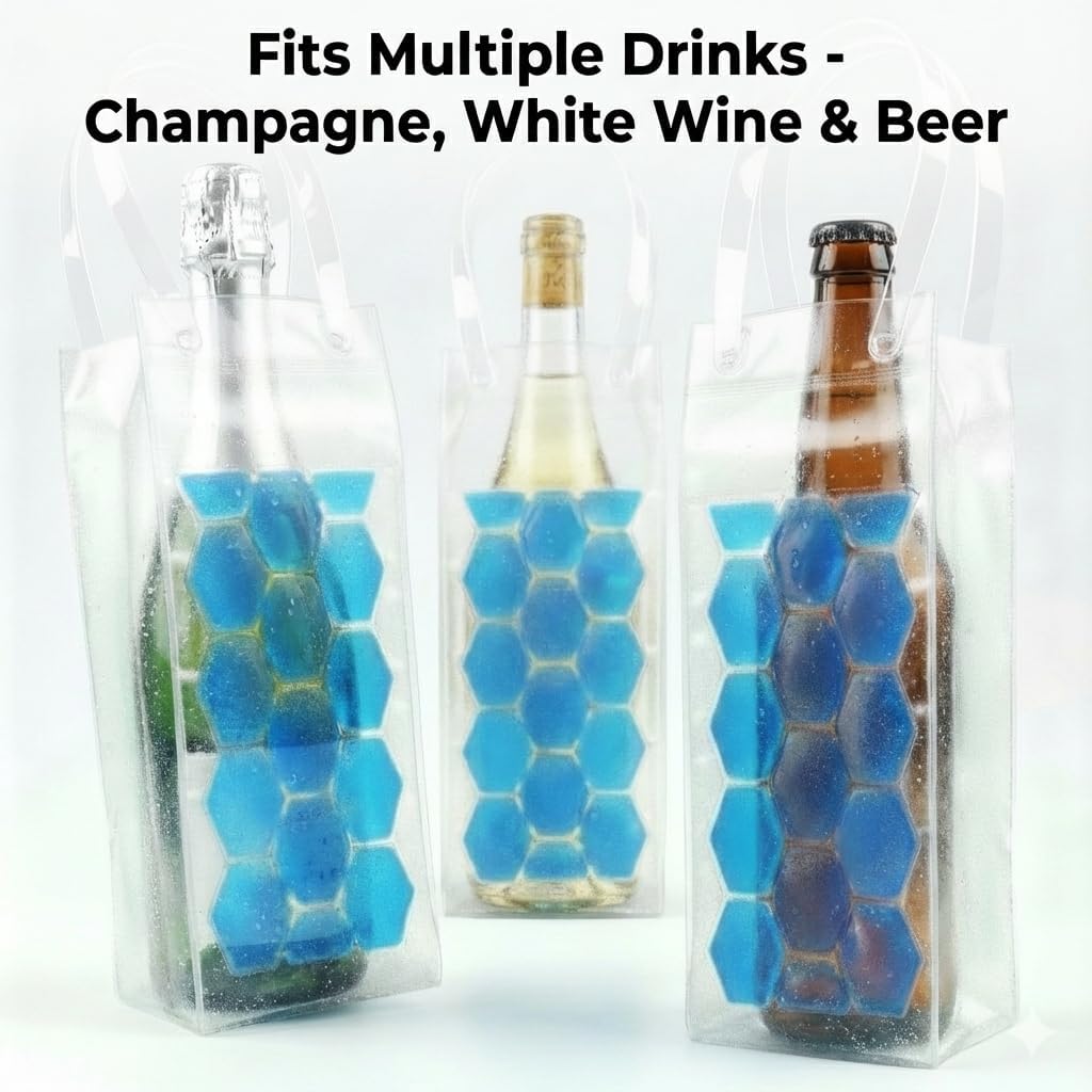3-Pack Freezable Wine Cooler Bags with Built-in Gel Ice Packs - Portable Hexagon Wine Chiller Sleeve - Reusable Clear Folding Carrier Tote for Champagne, Beer, Picnic & Travel (orange） image 3