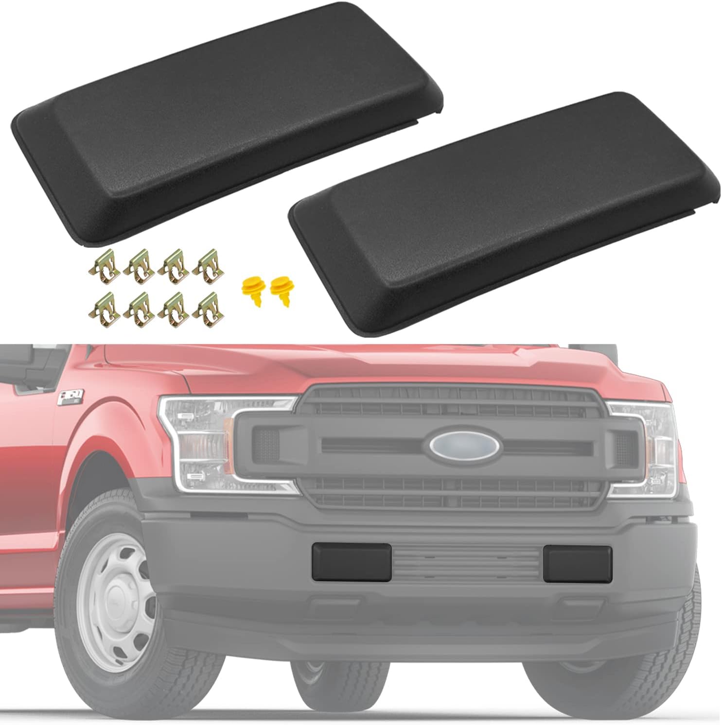 Front Bumper Guards Pads Compatible with Ford F150 2018 2019 2020 - Front Bumper Inserts End Caps Cover Replacement JL3Z-17E810-AB JL3Z-17E811-AB, 2 Pack, Left & Right Side