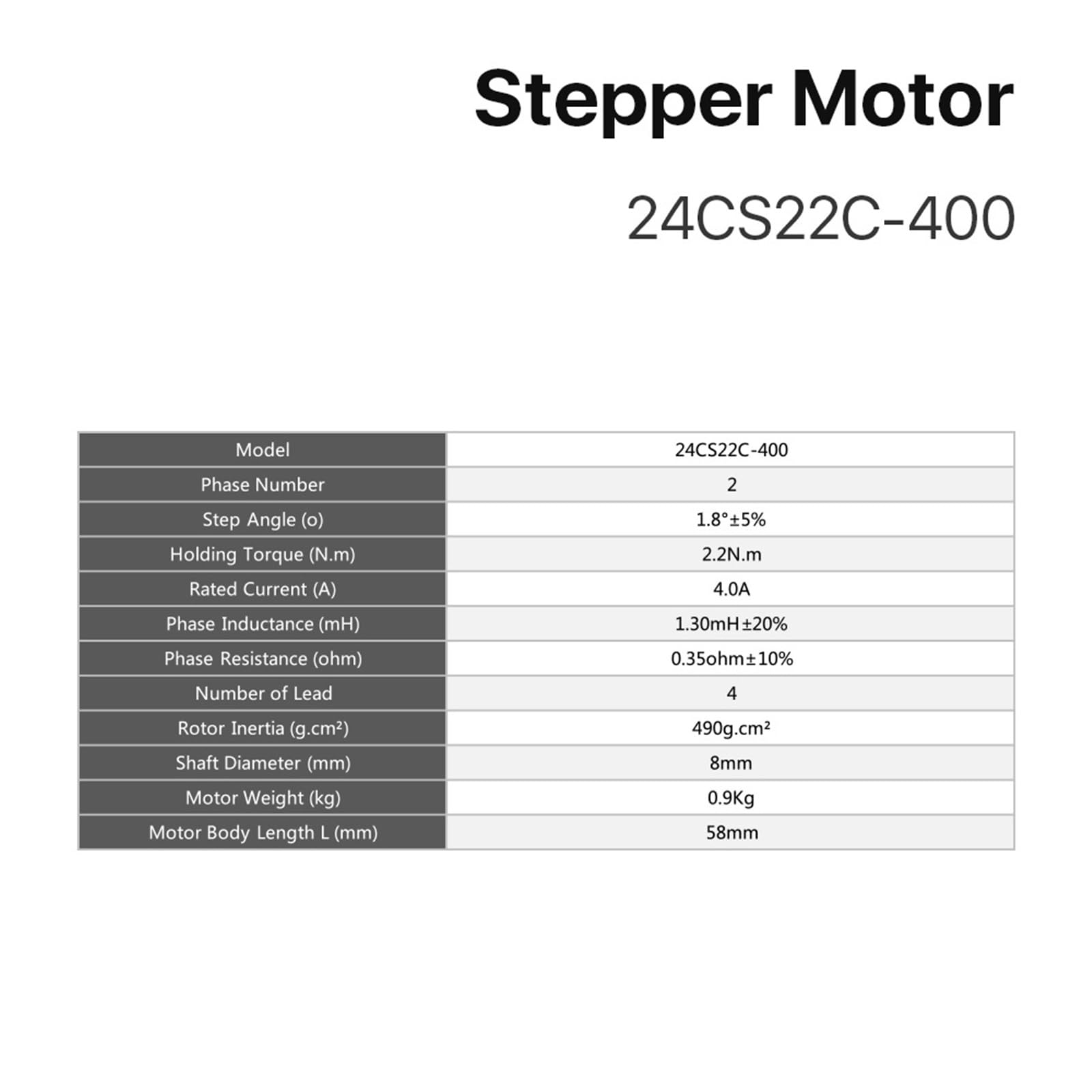 Motor paso a paso 60mm 2 fases 2,2 Nm 4A Motor paso a paso Cable de 4 conductores 24CS22C-400 1 Uds