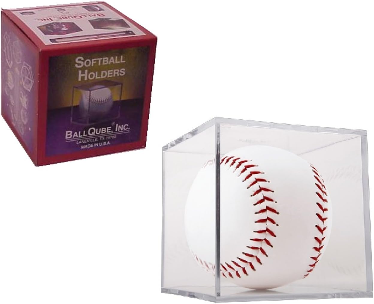 THE ORIGINAL BALLQUBESoftball Display Case for Fast Pitch & Slow Pitch Softballs, Doubles as Tennis Ball Display, 3.8" Two-Piece, Clear Cube Holder