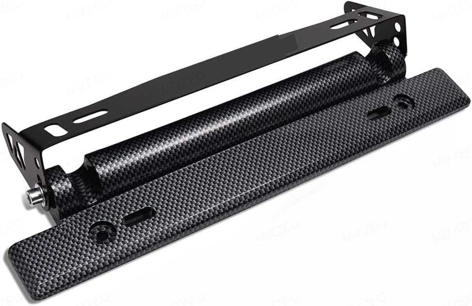 MIZZEO Adjustable License Plate Frame Holder Bracket Auto Car Front Bumper License Plate Frames Relocator with Screws and Nuts (Black) Compatible with Mahindra Thar (2020)
