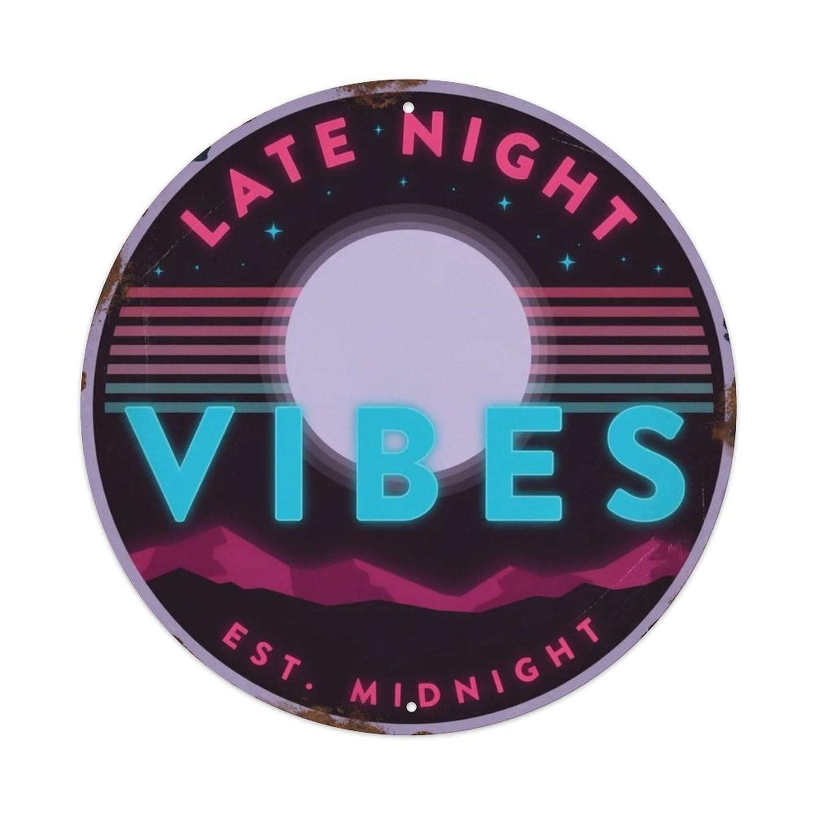Late Night Vibes Dark Vaporwave Metal Tin Sign Plaque