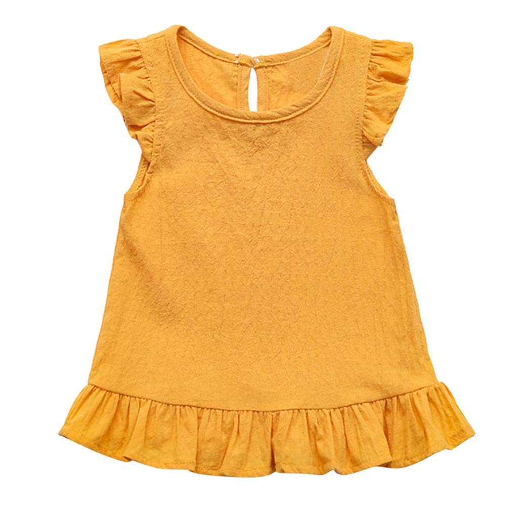 RNTOP Toddler Baby Girls Tank Tops Sleeveless Ruffle T-Shirt Solid Color Casual Blouse Summer (Yellow, 12-18 Months)