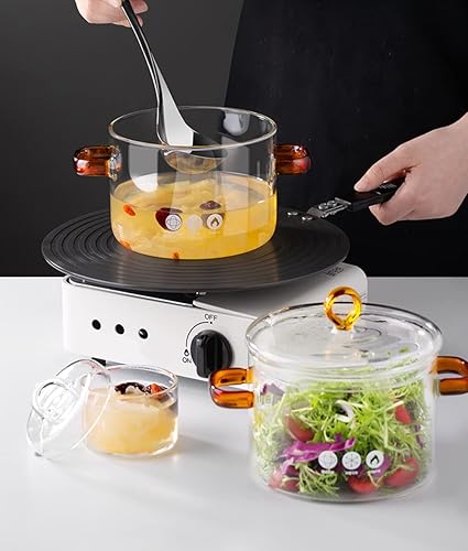Miniatura 6 de Ollas de vidrio transparente de 1.5L53 onzas para cocinar con tapas, cacerola con tapa, olla a fuego lento resistente al calor, olla y sartén para