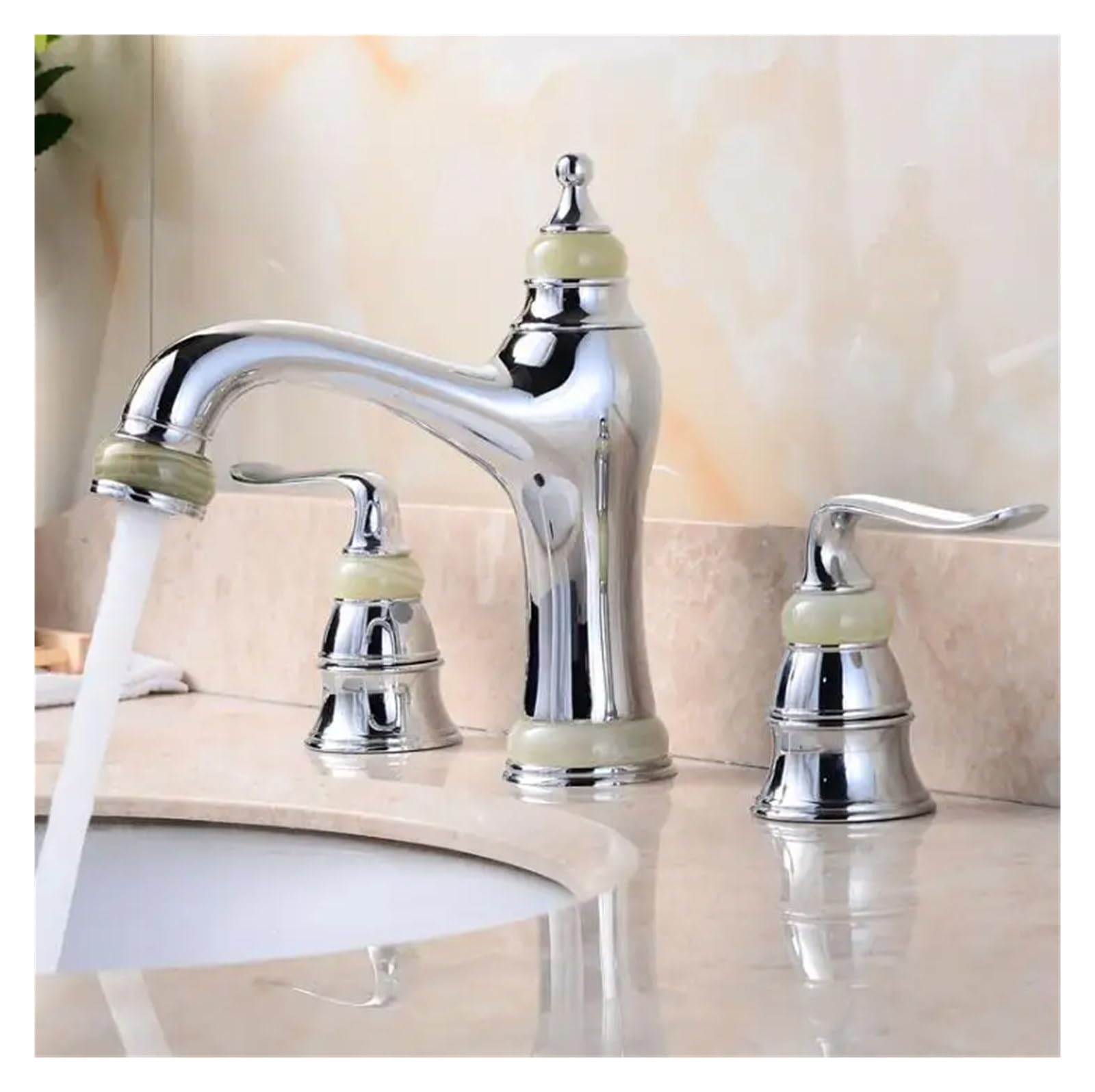 DFGHNBVC Bathroom Faucet 3 Holes Double Handle Gold Basin Sink Water Taps Solid Brass In The Bathroom Products Mixer Tap Faucet,Chrome