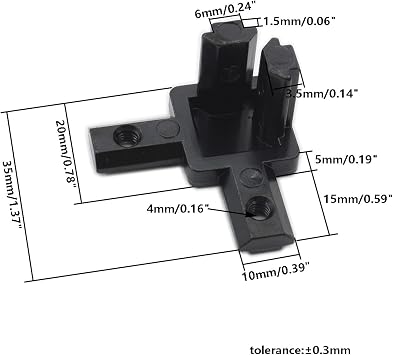 4PCS Black Aluminum Profile Connector, TTZEZE 20 Series 3-Way End Corner Bracket Solid Connector with M4 Screw for Standard 6mm T Slot Aluminium Alloy Extrusion Profile 3D Printer Parts,Thickness 5mm