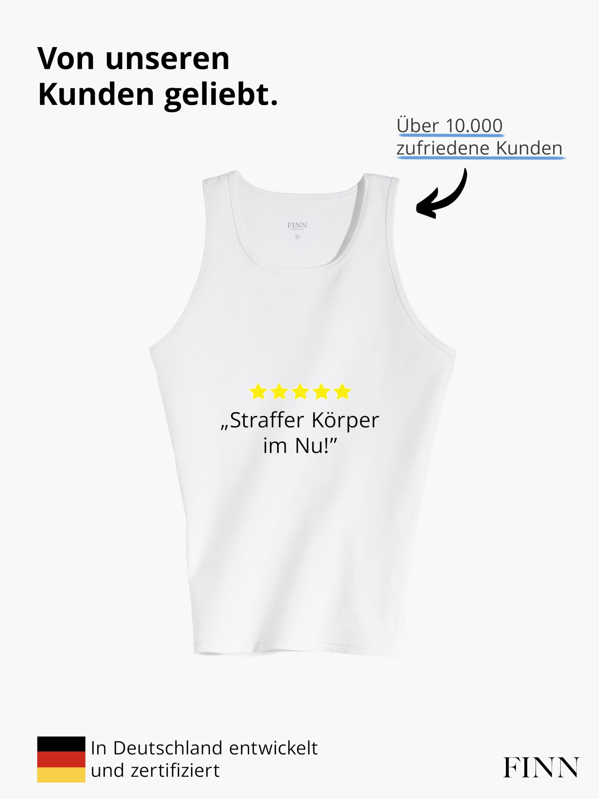 FINN Shapewear Herren Kompressionsshirt – Bauch-Weg Unterhemd & Body-Shaper Männer – Ärmelloses Tank-Top aus Baumwolle für flacheren Bauch und bessere Haltung