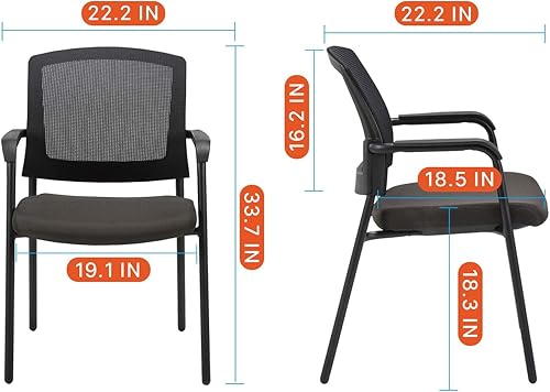 Miniatura 2 de CLATINA Silla de recepción de oficina, respaldo de malla apilable con soporte lumbar ergonómico y cojín de asiento grueso para sala de conferencias