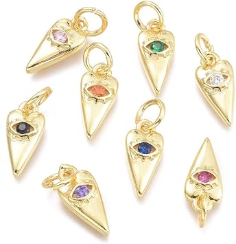 KitBeads 20pcs Cubic Zirconia Evil Eye Charms Real 18k Gold Plated Heart Evil Eye Charms for Jewelry Making Bracelets Necklace