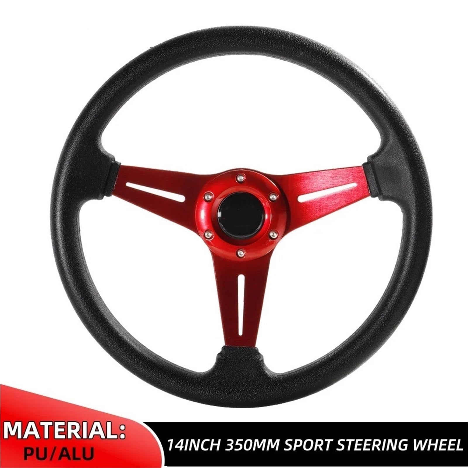 Volante da Corsa Universale,Volante Sportivo Volante sportivo da 350 mm/14 pollici in alluminio + PU for giochi di simulazione drift(Red)