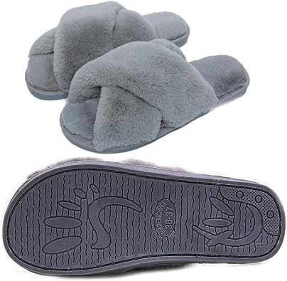 Slippers Womens Fluffy Slides Open Toe Slippers for Ladies Faux Fur Slippers Cute Comfortable House Slippers for Girls