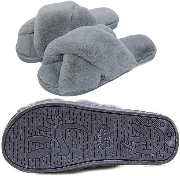 Slippers Womens Fluffy Slides Open Toe Slippers for Ladies Faux Fur Slippers Cute Comfortable House Slippers for Girls
