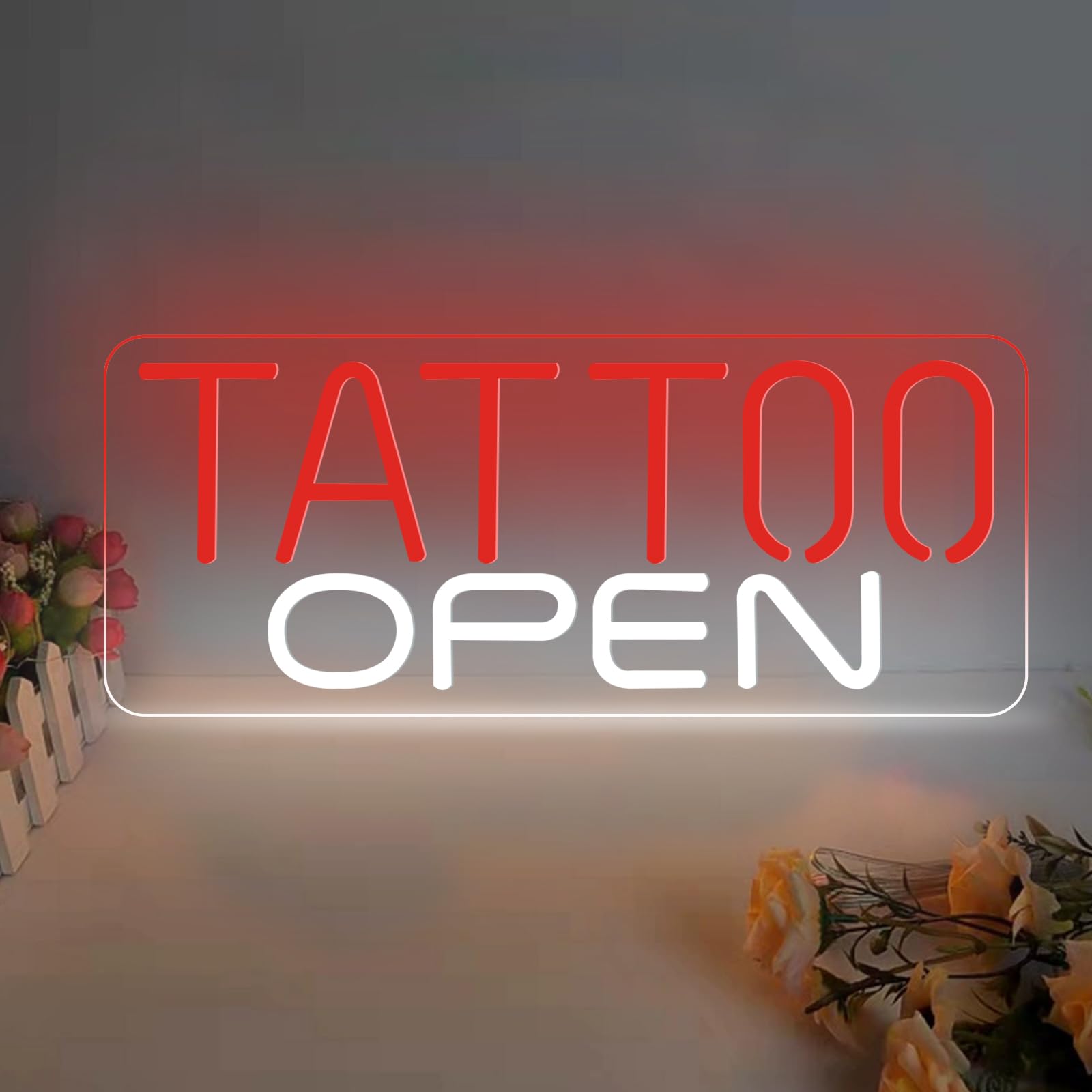 TATTOO OPEN Cartel de neón para decoración de pared, luz LED de neón regulable para salones de tatuaje, llamativo letrero de neón para bares, pubs, hoteles, salas de hombres, salas de ocio y salas de