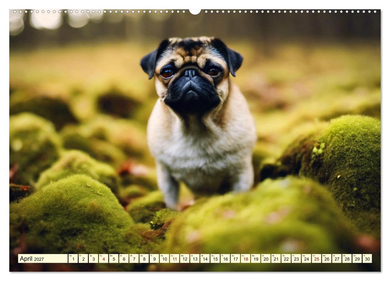 CALVENDO - Möpse - quirlige Charmebolzen (hochwertiger Premium Wandkalender 2027 DIN A2 quer), Kunstdruck in Hochglanz: Die i en Familien - und Seniorenhunde