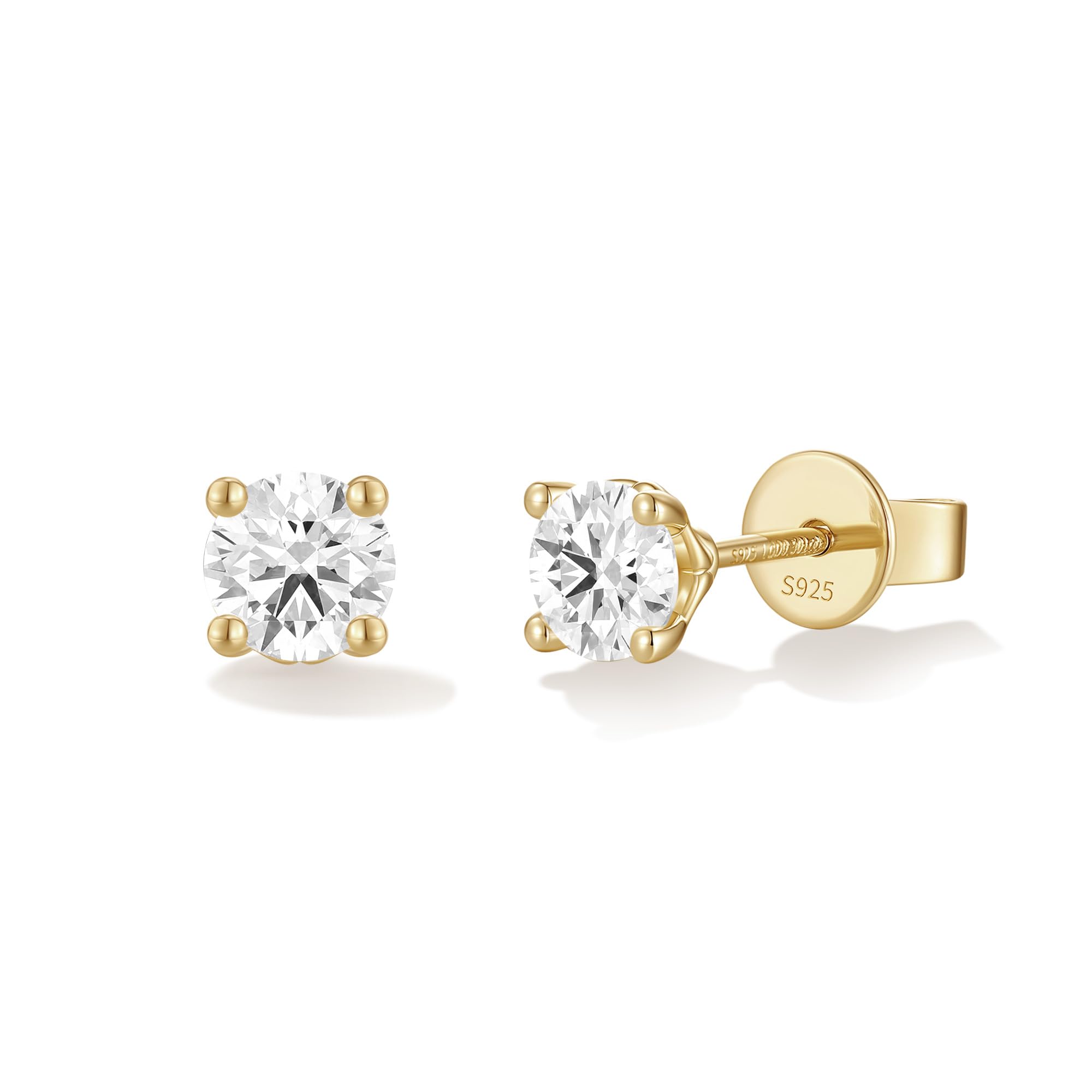 FANCIME Rund Ohrstecker mit 0.2-1 Ct Lab-Grown Diamant(Farben D-E, Reinheit VS) Vergoldet 925 Sterling Silber Ohrringe Ohrstecker Geschenke Schmuck für Damen Sie