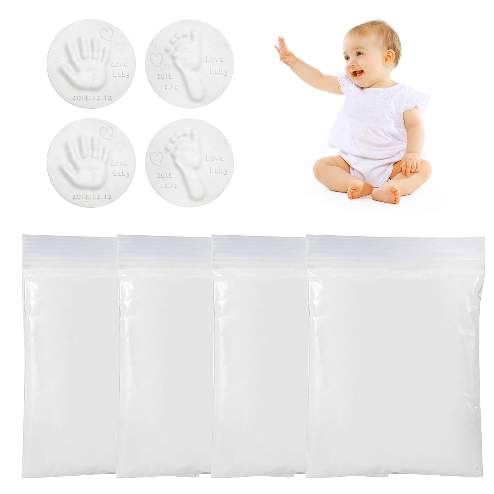 Kit de Arcilla de Huellas de Mano Pie de Bebé, Mano y Pie Impresión Barro, Handprint Footprint Fingerprint Arcilla Suave, Cuidado del Bebé Hand Foot Inkpad, Kit de 4 Piezas Niños Huellas Arcilla