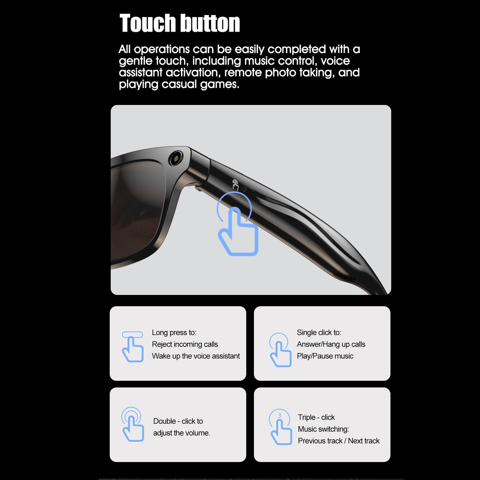 Fockety Lunettes avec caméra, 4K, tactiles, étanches, intelligentes, IA, avec étui de Rangement, compatibles Bluetooth, appels, Musique, Enregistrement Photo, vidéo, Traduction