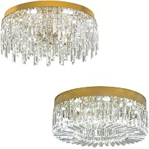 VETRULUS Gold Crystal Chandelier Set - 20" Round Luxury Flush Semi-Flush Mount Ceiling Light Fixtures for Dining Room Living Room Bedroom Kitchen Island