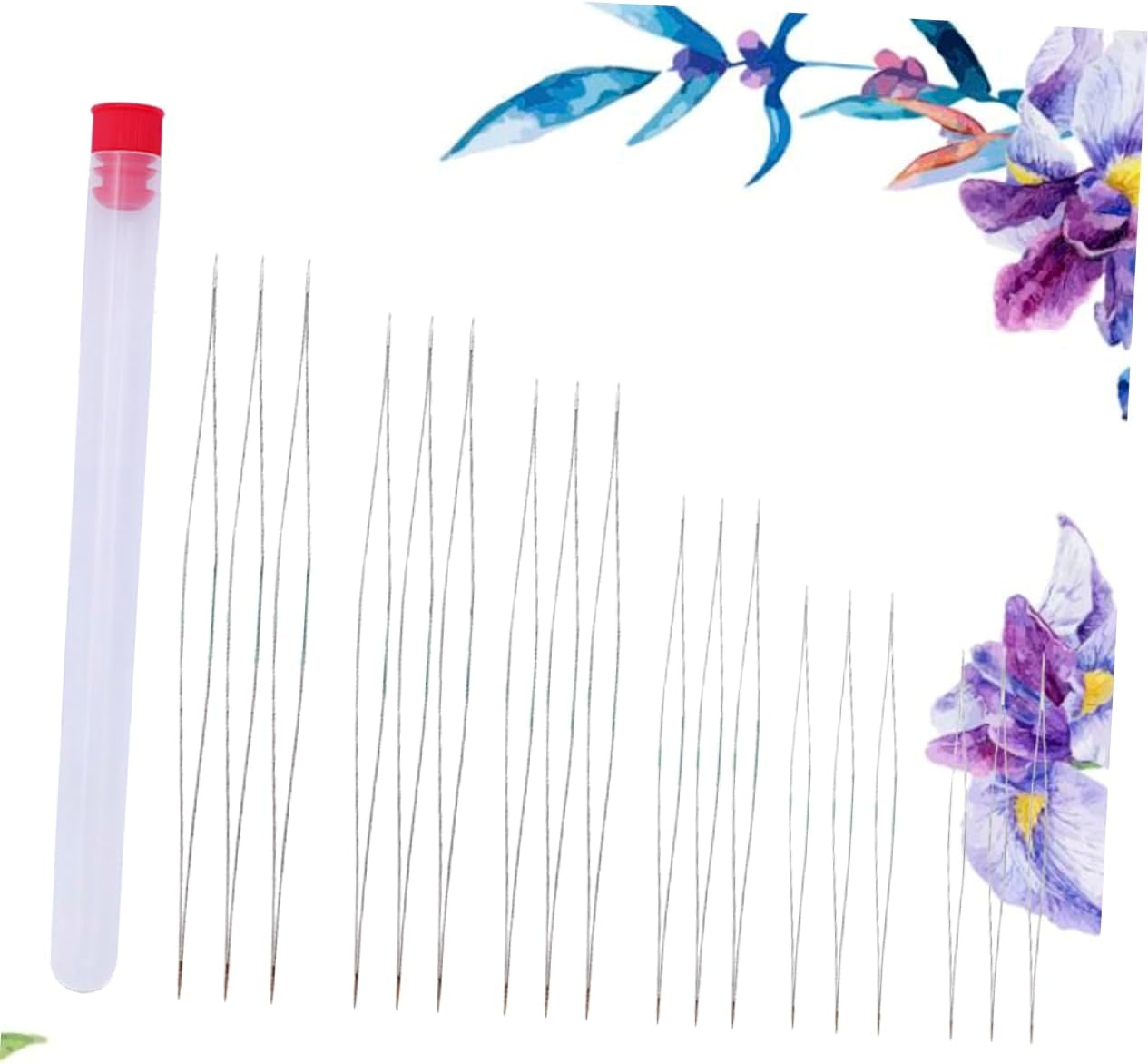 DOITOOL 18Pcs Beading Needle Kit with Threaders Eye Stitching Needles for DIY Jewelry Making Includes Storage Bottle with Red Cover for Crafts and Sewing Projects