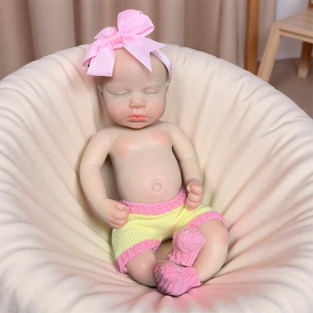 Abenduot Bambola del neonato realistica in silicone da 33 cm, bocca apribile, corpo intero, loulou, regalo per bambini