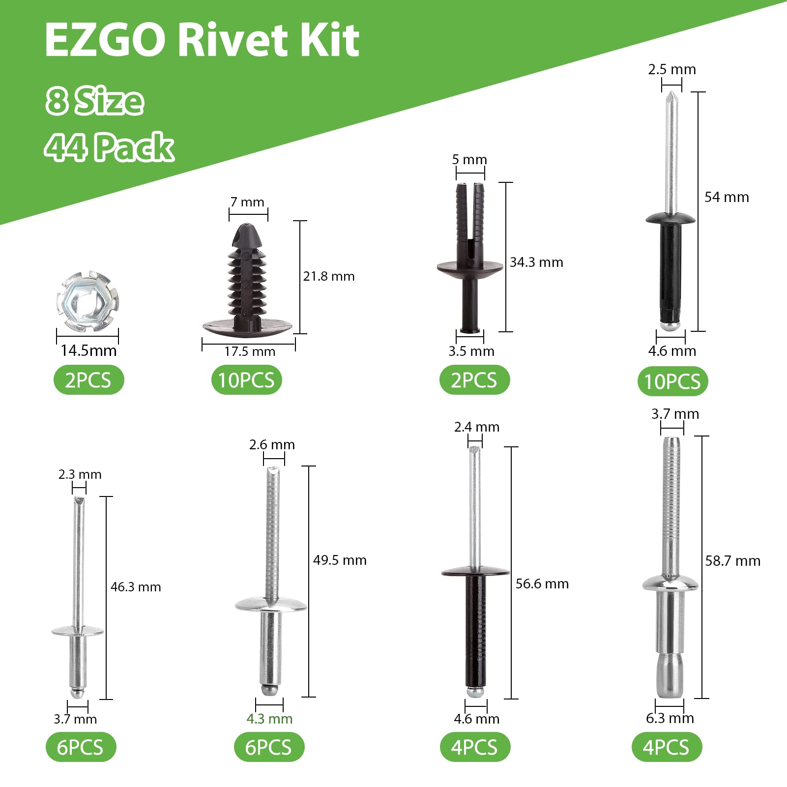 10L0L EZGO TXT Kit completo per rivetti a corpo adatto per carrelli da golf EZGO TXT Gas & Veicoli elettrici (Dal 1994)