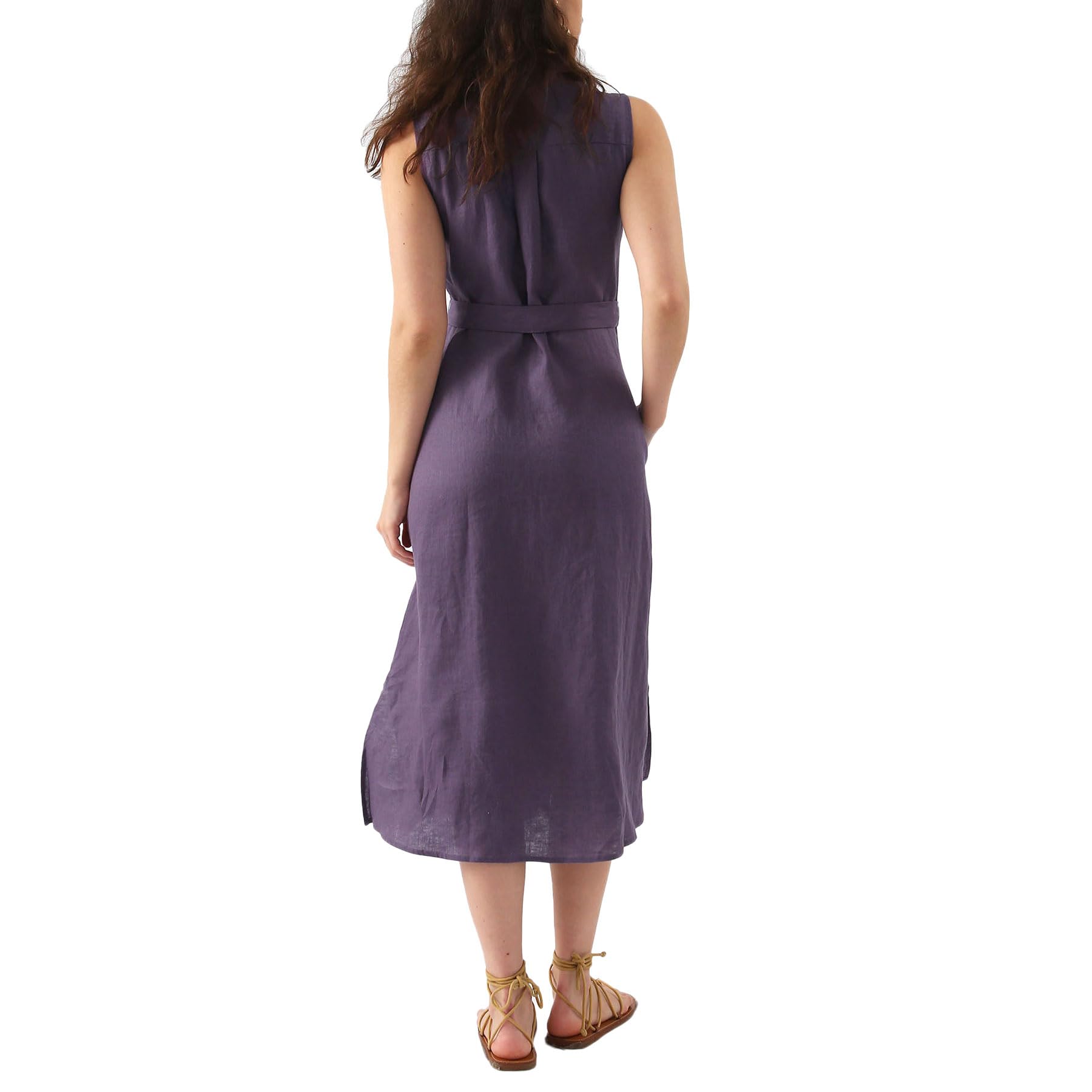 Amazhiyu Robe d'été en lin pour femme - Robe chemisier longue avec poches