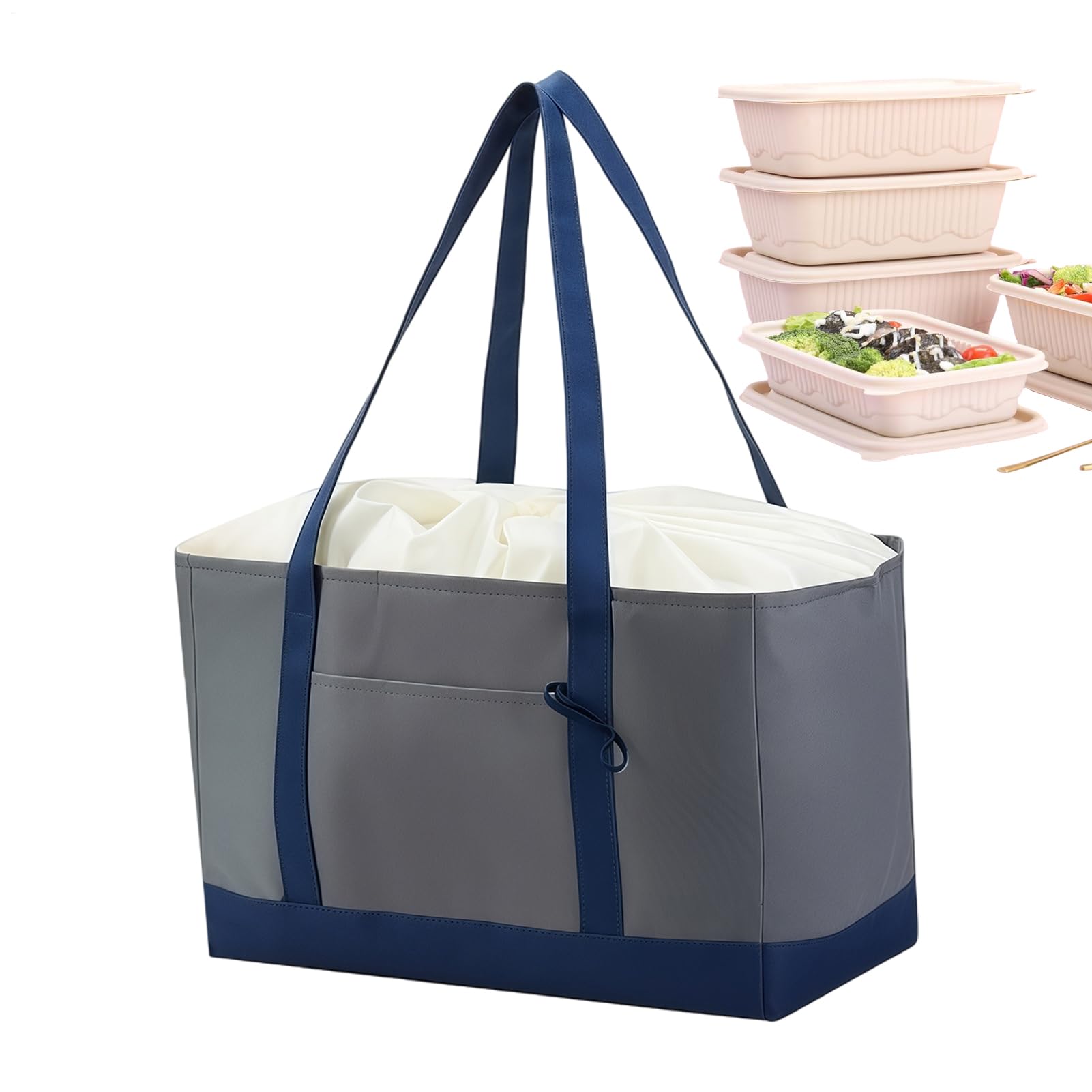 Reusable Shopping Bags - Large Capacity Drawstring with Pockets | Reusable Heavy Duty Grocery Bags | for Home Kitchen Outdoor Camping Fishing Picnic Market Travel Women