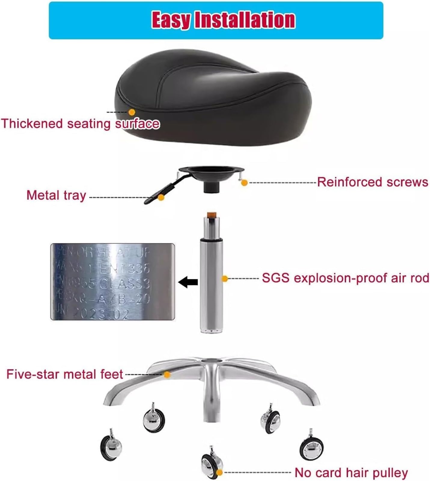 Sgabello Ergonomico A Sella Inclinabile E Girevole Con Ruote - Per Ufficio, Studio Dentistico, Spa, Rosa Chiaro - 2