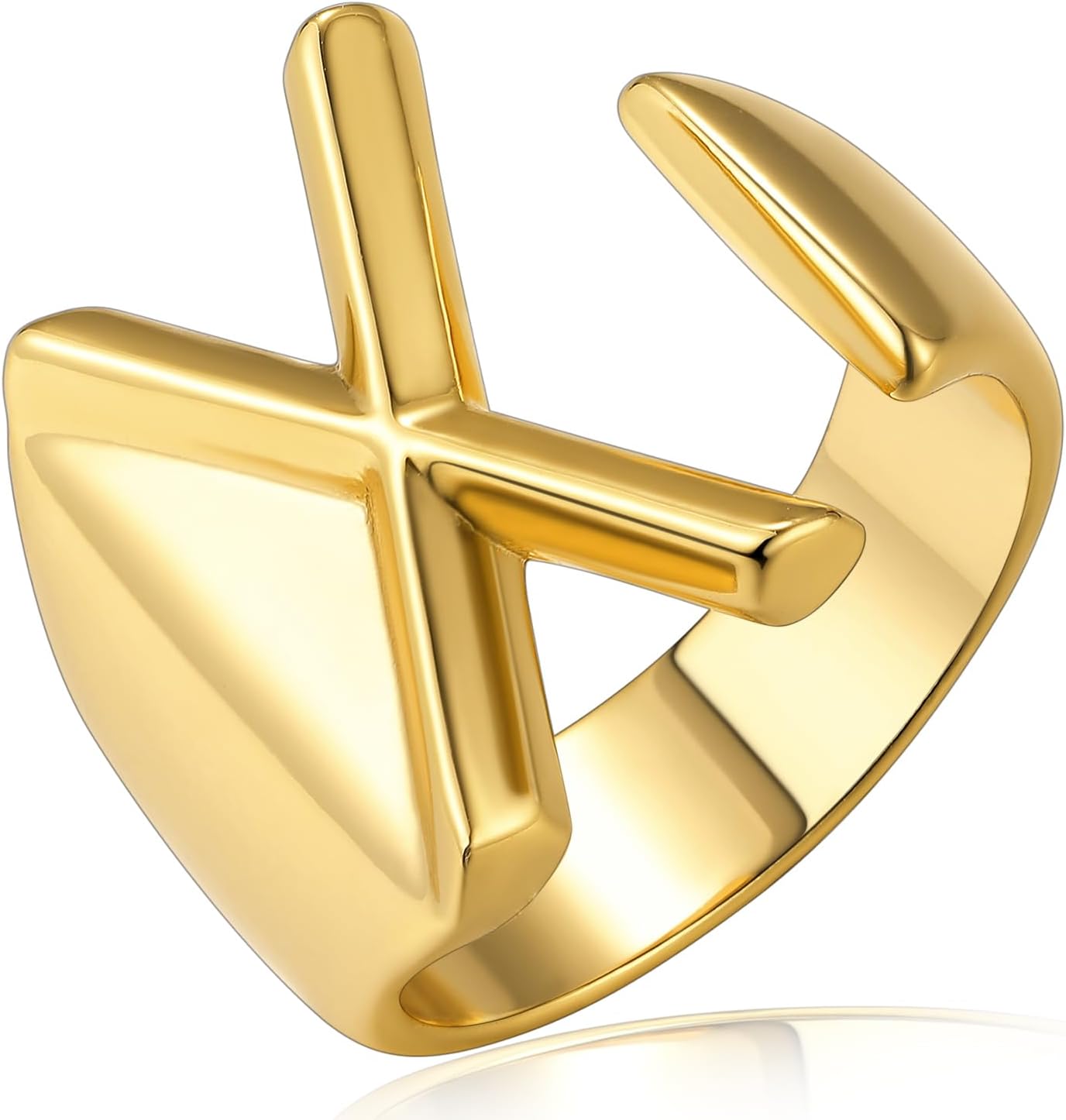 KeyStyle Bold Initial Letter Ring Adjustable, GoldChic Jewelry Women Gold Statement Rings Personalised Engraved Women’s Open Signet Ring for Party