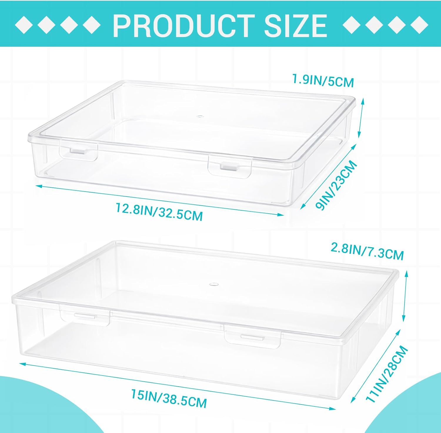 Gerrii 4 Pack Extra Large Board Game Storage Container Craft Organizer Box (15" x 11" & 12.8" x 9") with Tight Latch Lid Stackable Clear Plastic Case Bin for Puzzles Cards Chess Pieces Stationery Toy