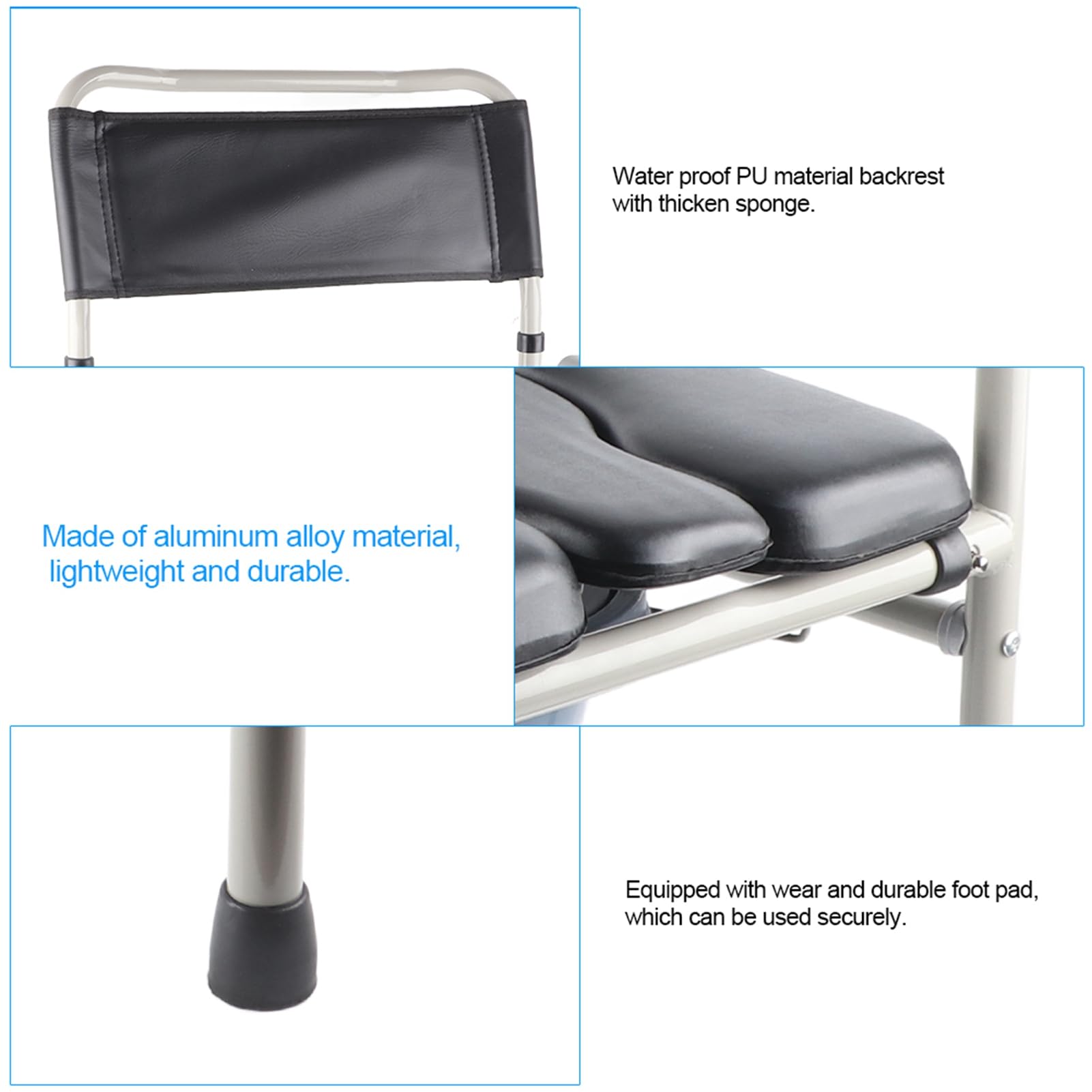 Garosa Sedia da Toilette per Adulti, Design Leggero in Lega di Alluminio con Vaso Rimovibile, Altezza Regolabile per Uso Sul Comodino e in Bagno