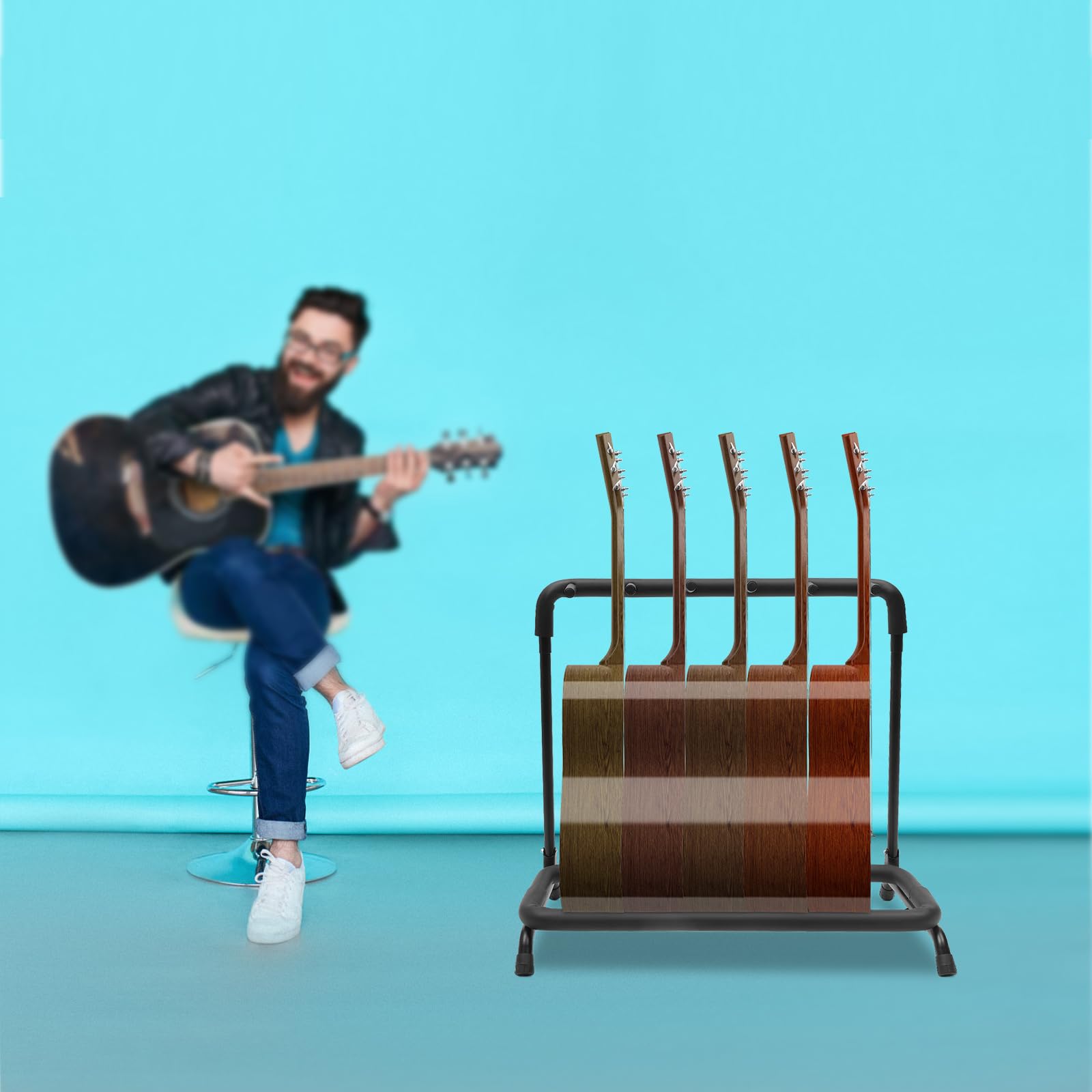 Gitarrenstaender Halterung,Gitarre Bass Multi,Boden Stand,Metall Staender,5Fach Elektrische Akustikgitarre Mehrfach,Eignet Haushalte,Konzertsäle,Musikinstrumentengeschäfteusw.