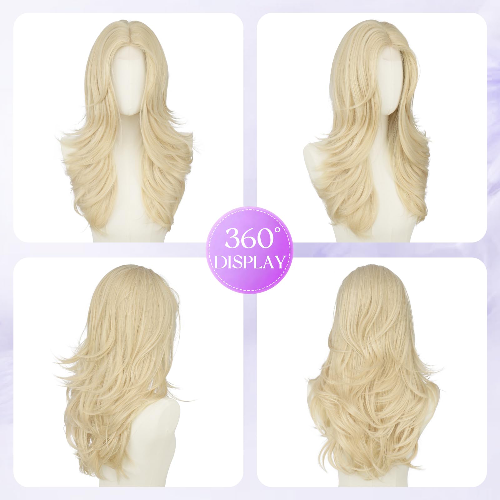 Sofeiyan Parrucche Lunghi Lisci,55 cm Biondo Chiaro Parrucca con Frange a Tenda,Layered Parrucca con Lace Front per Donna,Capelli Sintetica per Quotidiano Matrimonio Festival