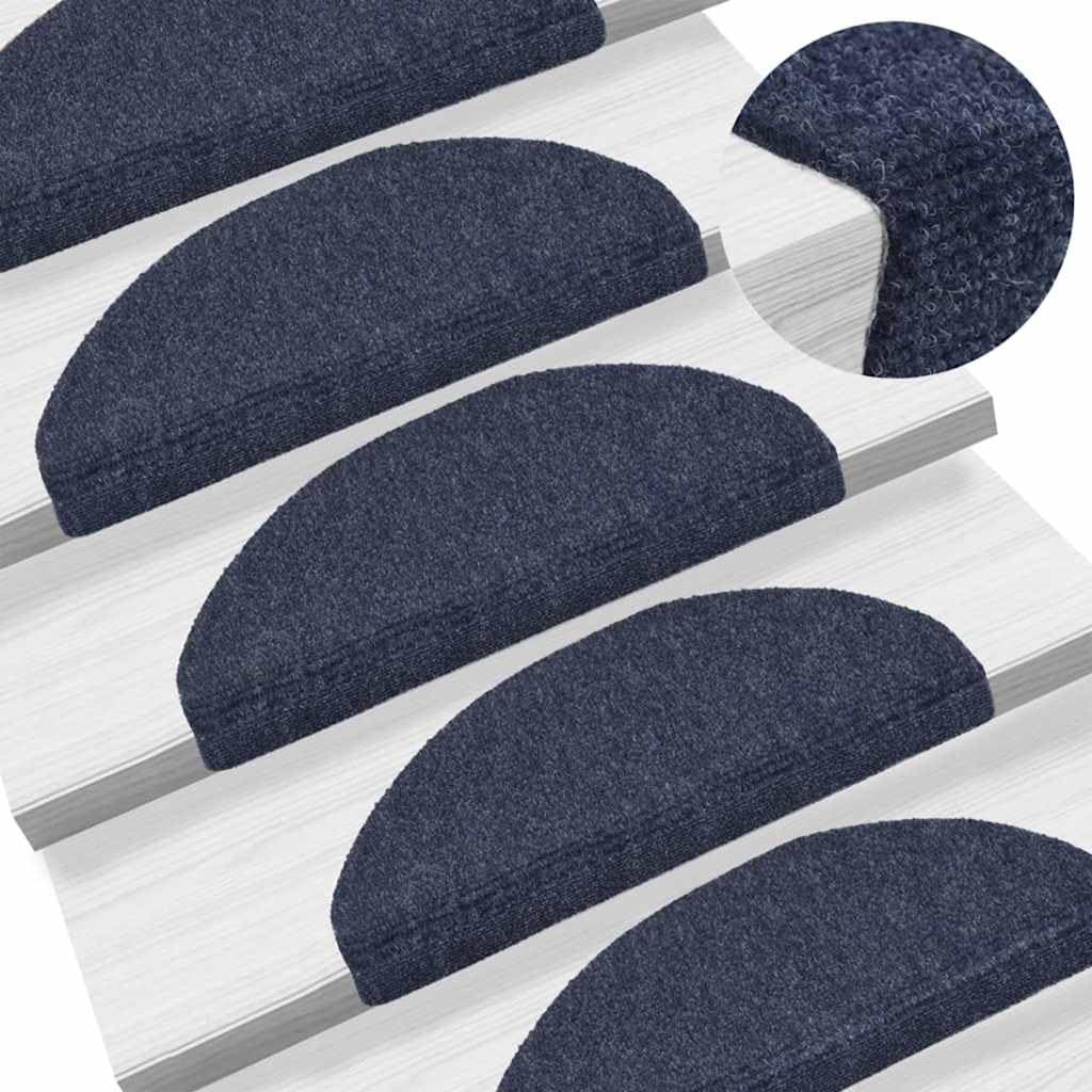 Stufenmatten Selbstklebend 15 Stück 65x21x4 cm Blau Halbrund Groß Treppenstufen Matten, Teppich Innen für Treppen, rutschfest Stufenmatten Treppenteppich