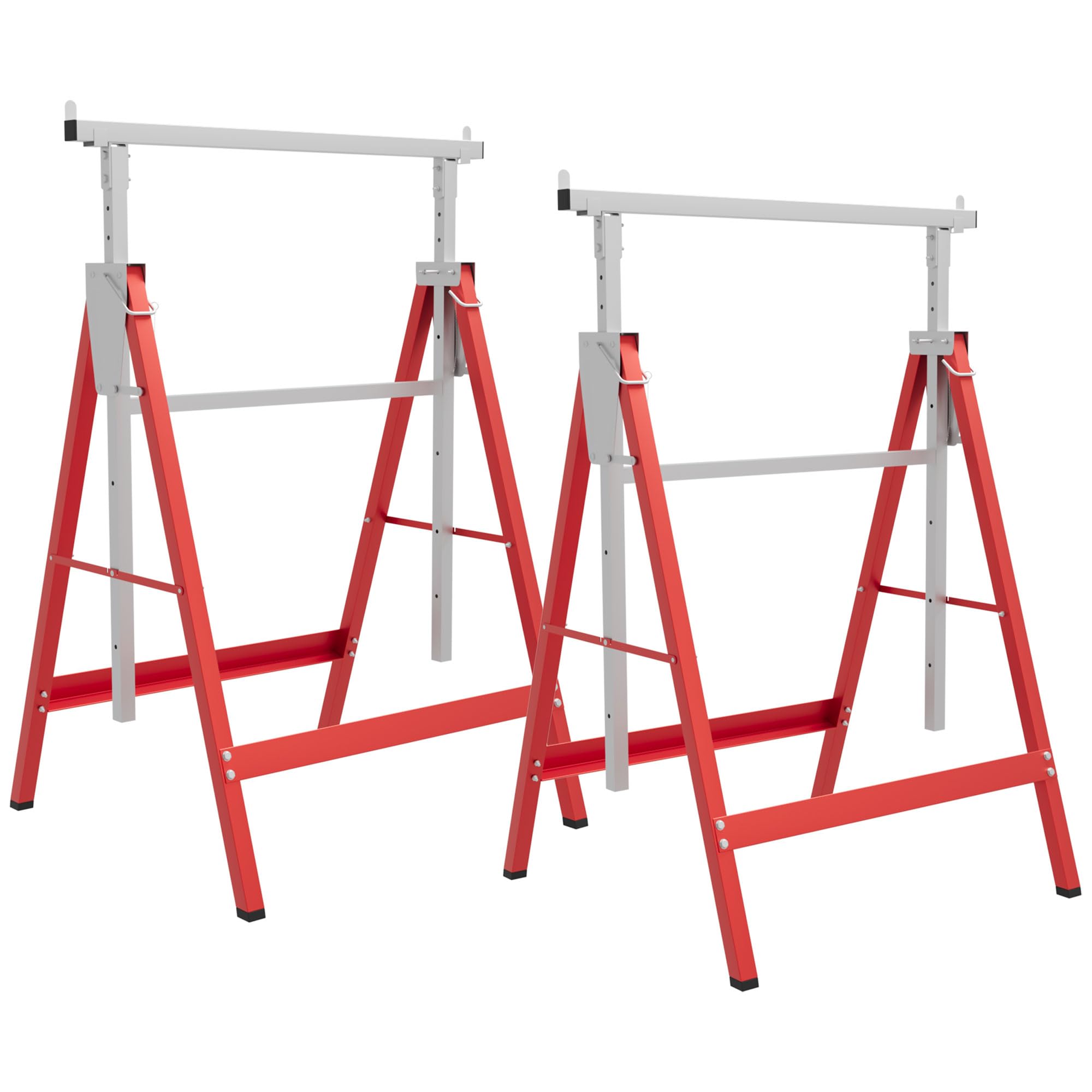 Portland Steel Saw Horse Set of 2 - Telescopic Folding - Red