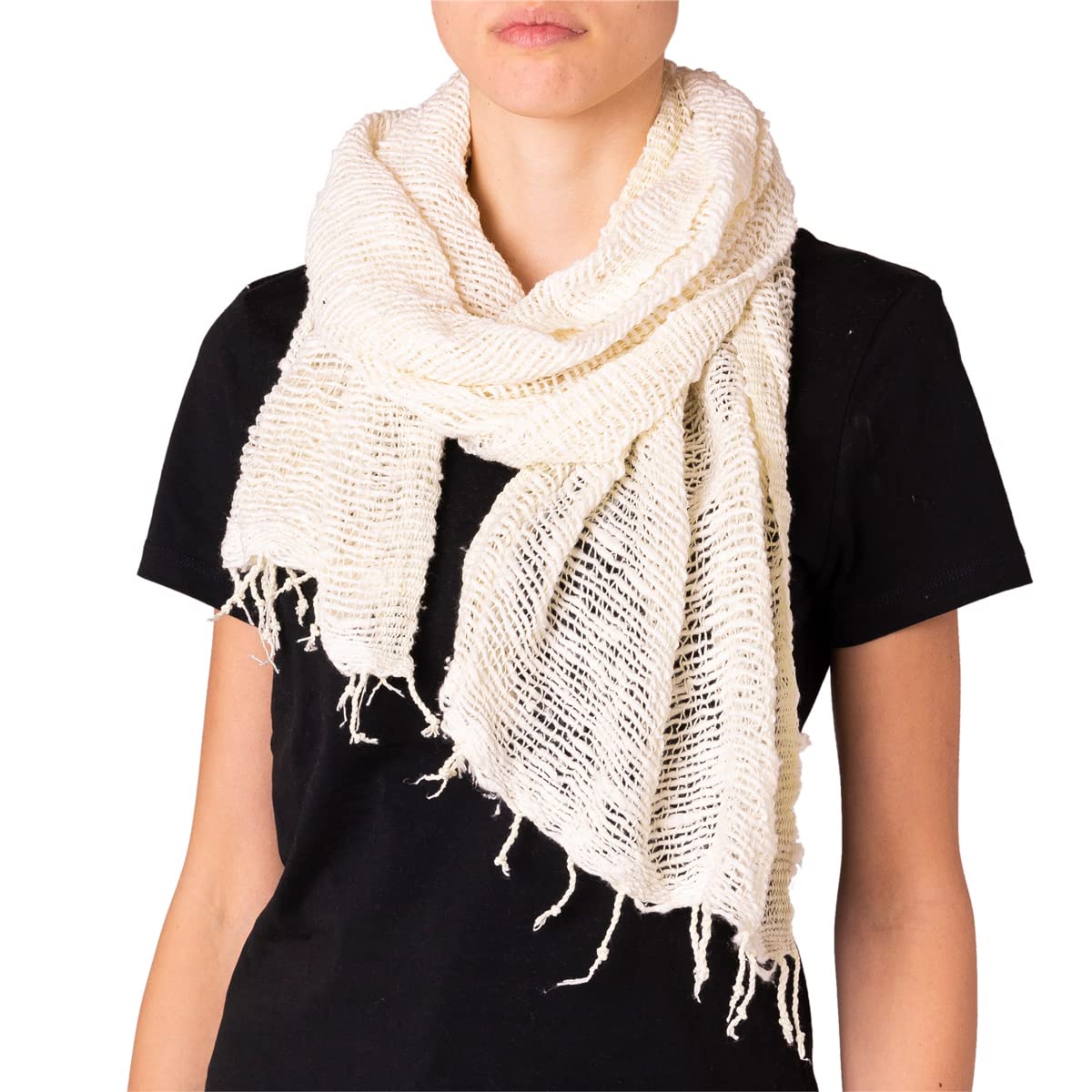 Panasiam Unisex White Scarf Cotton Woven, 165X50cm