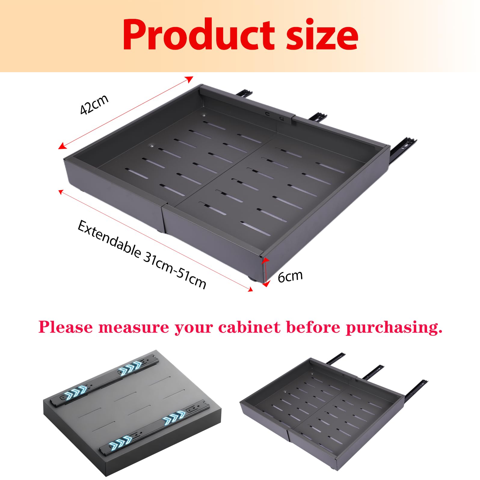 Cassetto Estraibile Cucina, Cassetti Estraibili con Adesivo, Ripiano Estraibile per Dispensa, Larghezza Regolabile, Nessuna Foratura, per Mobili da Cucina e Armadi