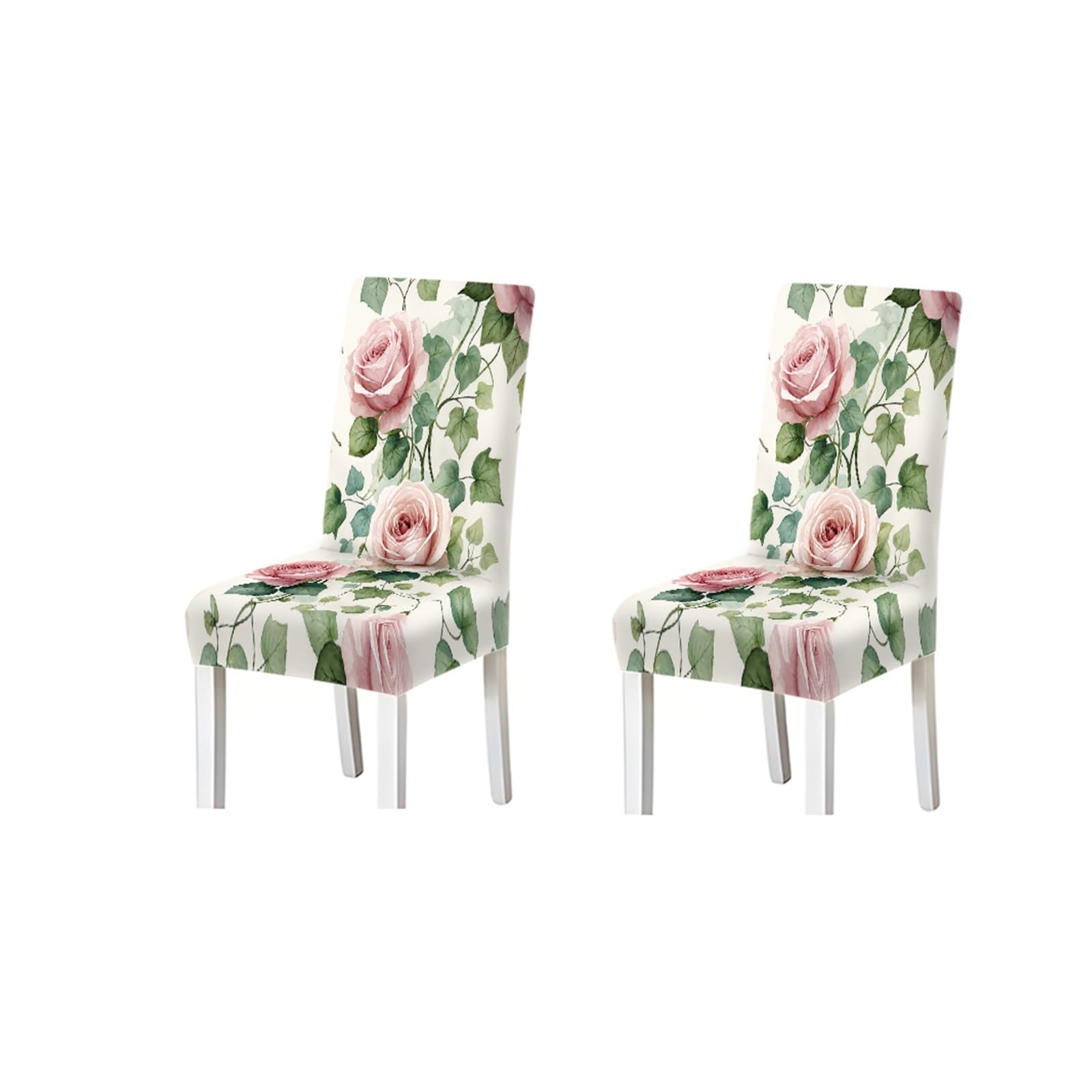 BOSUYBN Watercolor Blush Pink Rose Ivy Print Stretch Dining Chair Covers, For Home Kitchen Dining Room Party, 2/4/6 PCS Furniture Protectors for Home Dining Room(2PCS Chair cover)