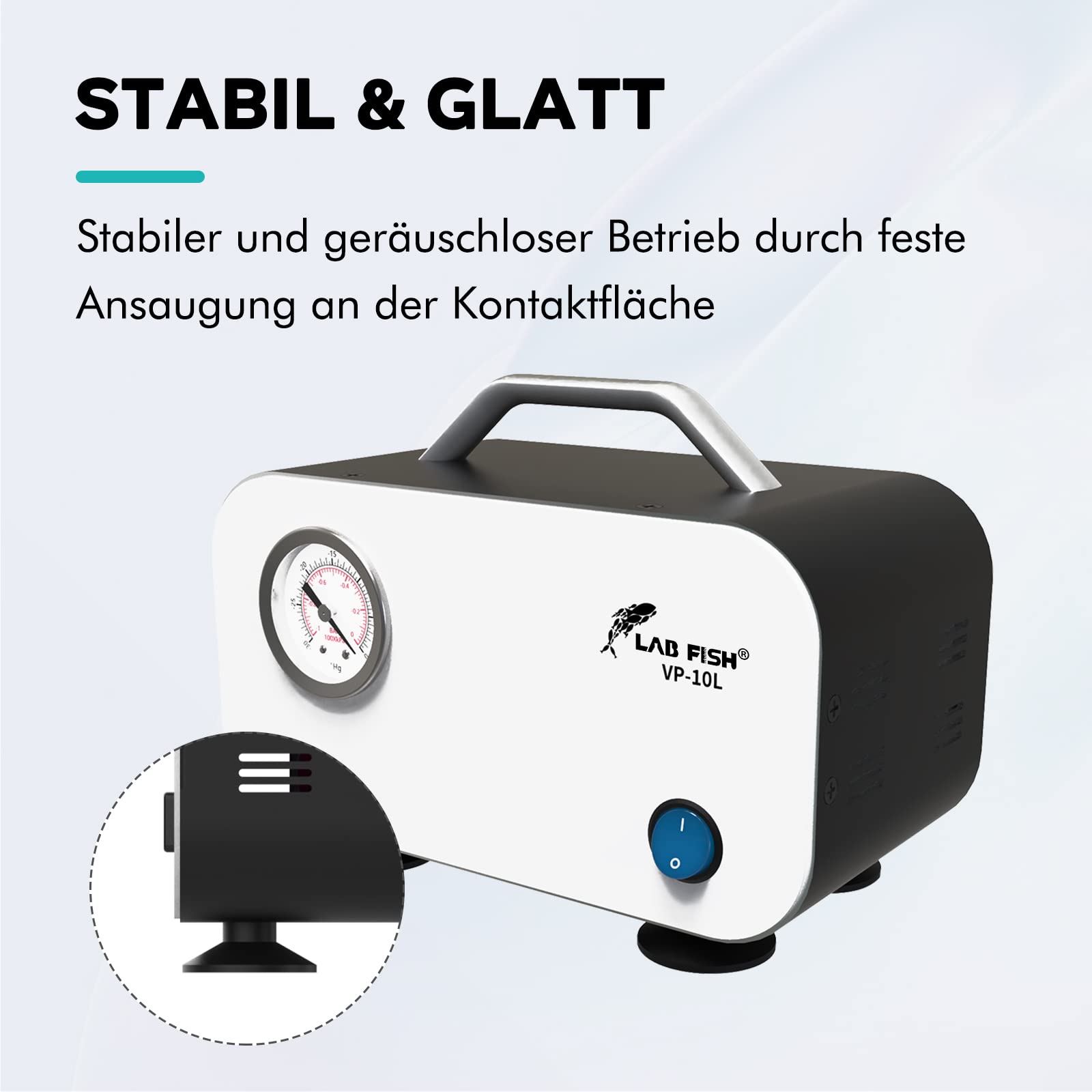 LAB FISH Ölfreie Membran-Vakuumpumpe Tragbar, 10L/min 0,075Mpa Laborpumpe mit Gummischlauch