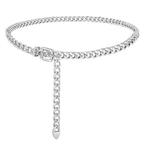 WHIPPY Waist Chain Belt Women Ladies Adjustable Body Waist Link Belts for Jeans Dresses - B-silver Tone-chain - M: Fit for Waist up to 36 Inches