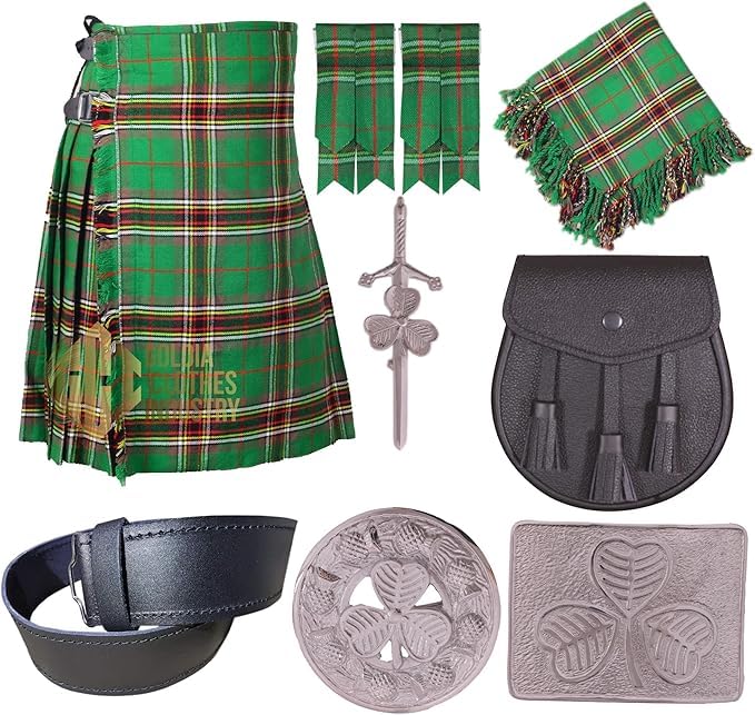 Goldia Clothes Industry Scottish Tartan Kilt Outfit – 8 Yards 16Oz Kilt with Accessories – Custom-Made in Various Tartans (Tara Murphy Ancient)