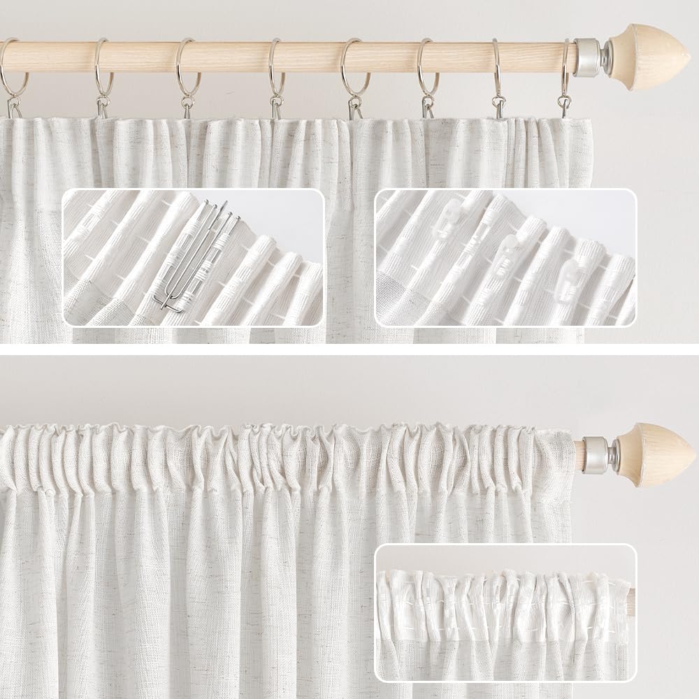 EMEMA Tende Lino Trasparente con Fettuccia Tenda a Traslucido Tenda per Interni Tende Moderne a Vela per Porte Balcone Adatte per Soggiorno Camera da Letto 2 Pannelli 140x280 cm Bianco