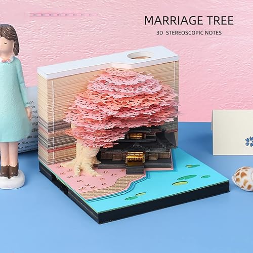 Miniatura 2 de Bloc de notas 3D modelo árbol colorido 3D notas adhesivas notas de papel, bloc de notas de arte 3D con soporte para bolígrafo LED (árbol de
