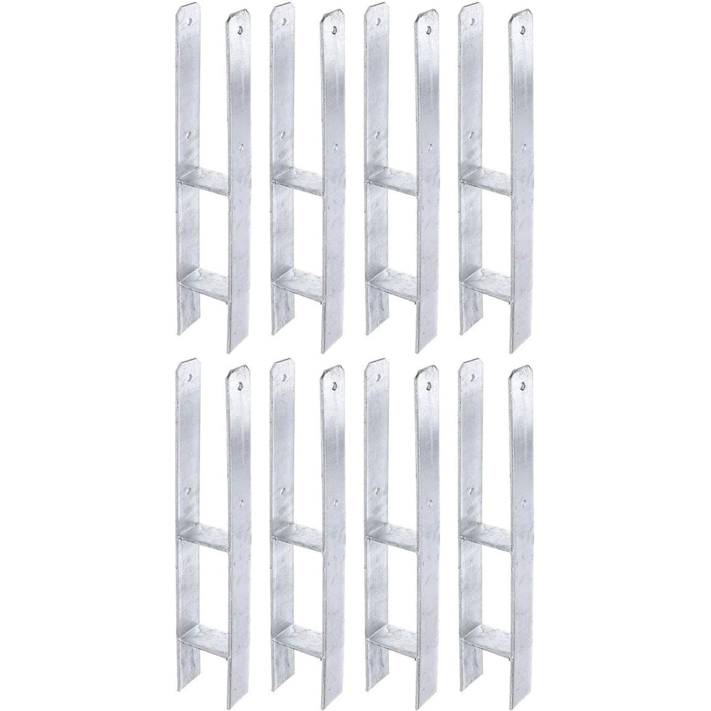 Pfostenträger H Form | schwere Ausführung 5,6mm | Pfostenanker verzinkt | zum Einbetonieren | Länge 600mm | 91mm 8 Stück