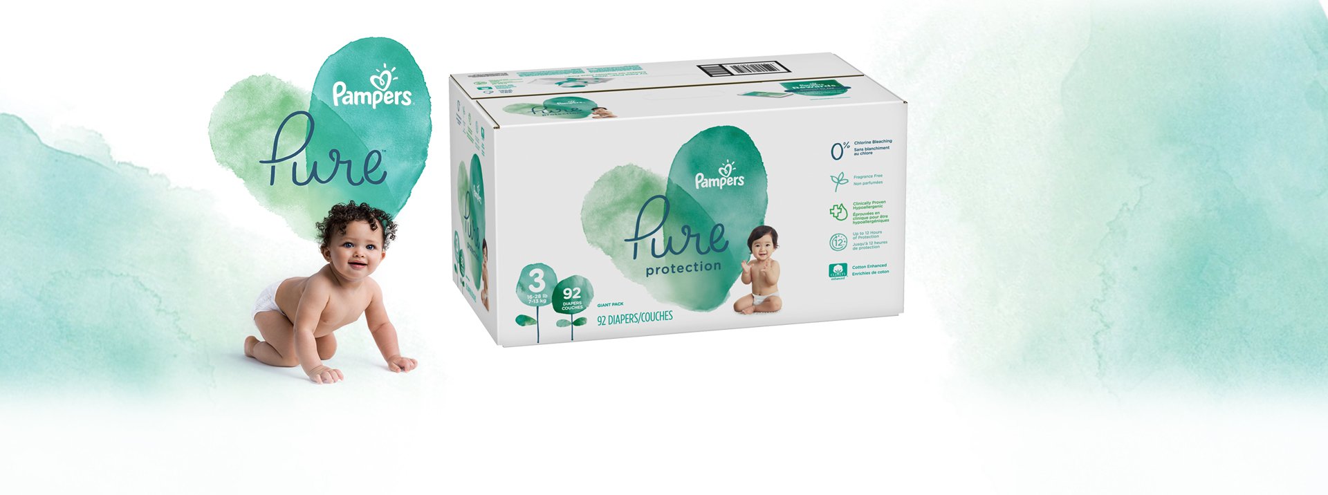 Diapers Size 3, 92 Count - Pampers Pure Protection Disposable Baby Diapers, Hypoallergenic and Unsce