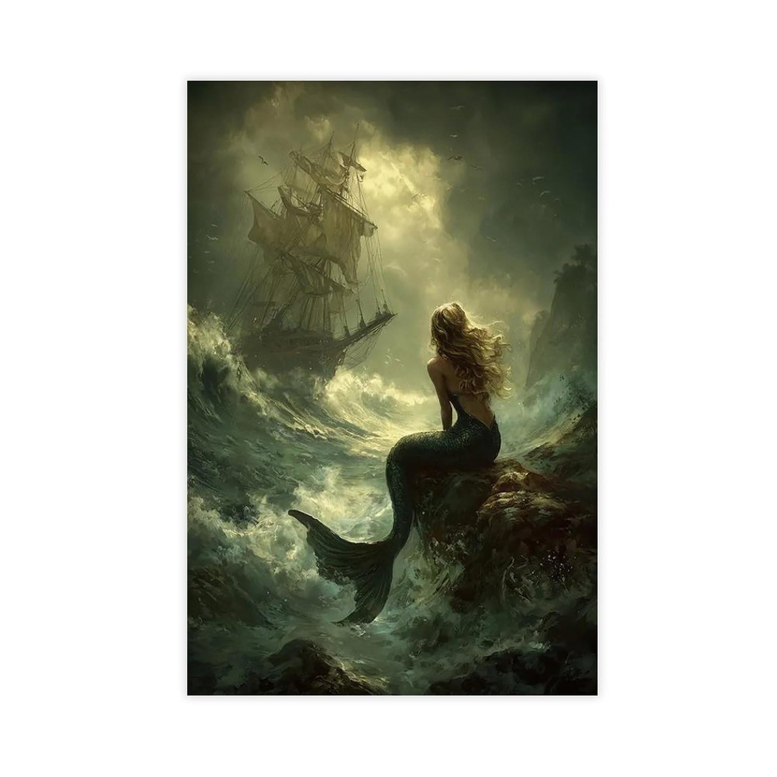 Ncudank Gothic Mermaid Canvas Poster Bedroom Decor Landscape Office Room Decor Gift 08X12inch(20X30cm)